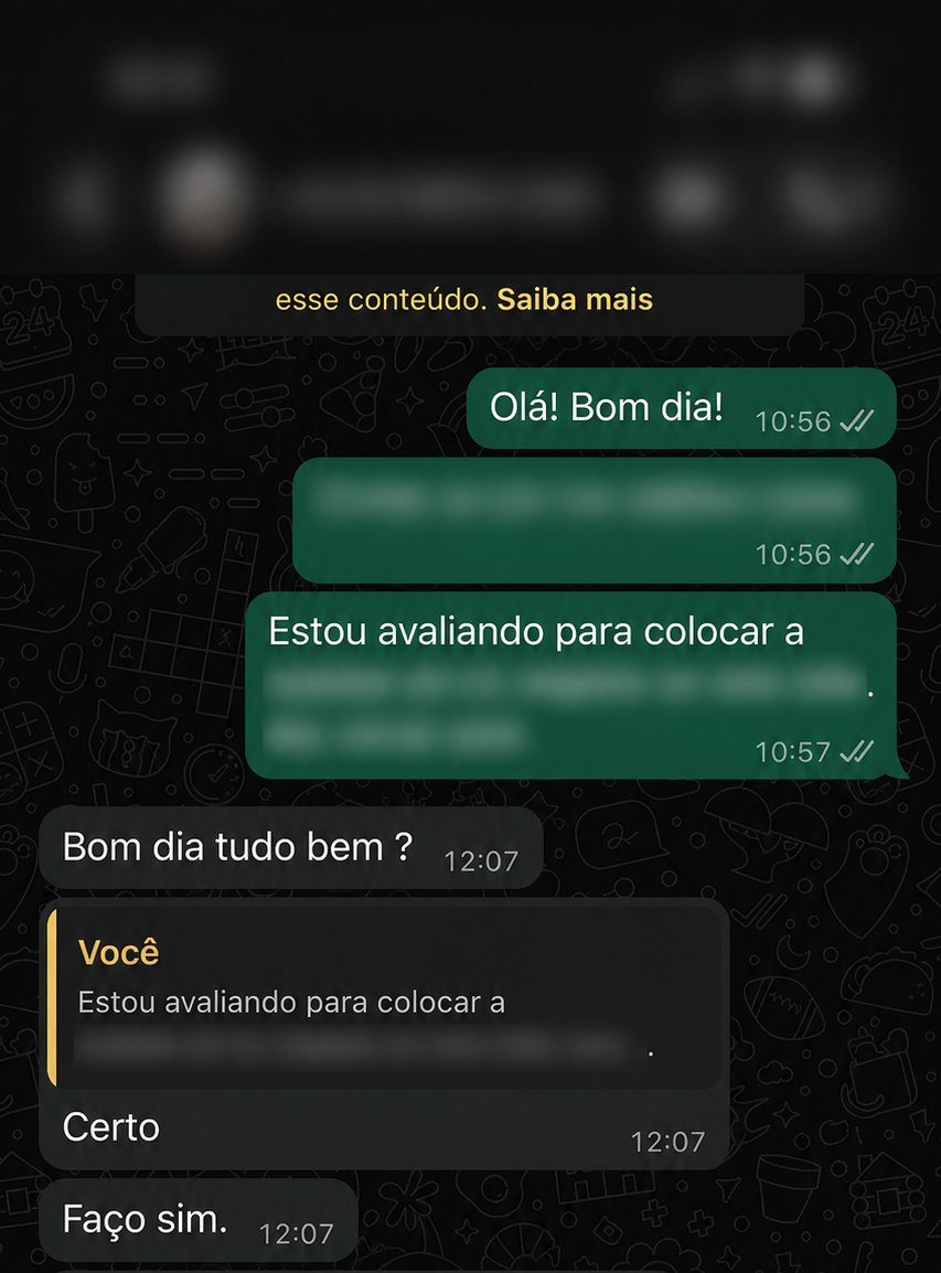 Evidência anonimizada de conversa no WhatsApp